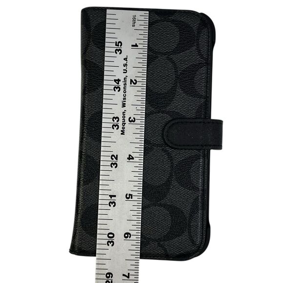 COACH Leather iPhone 15 Pro Folio Smartphone Slim Wrap Case Black Gray - Picture 8 of 8